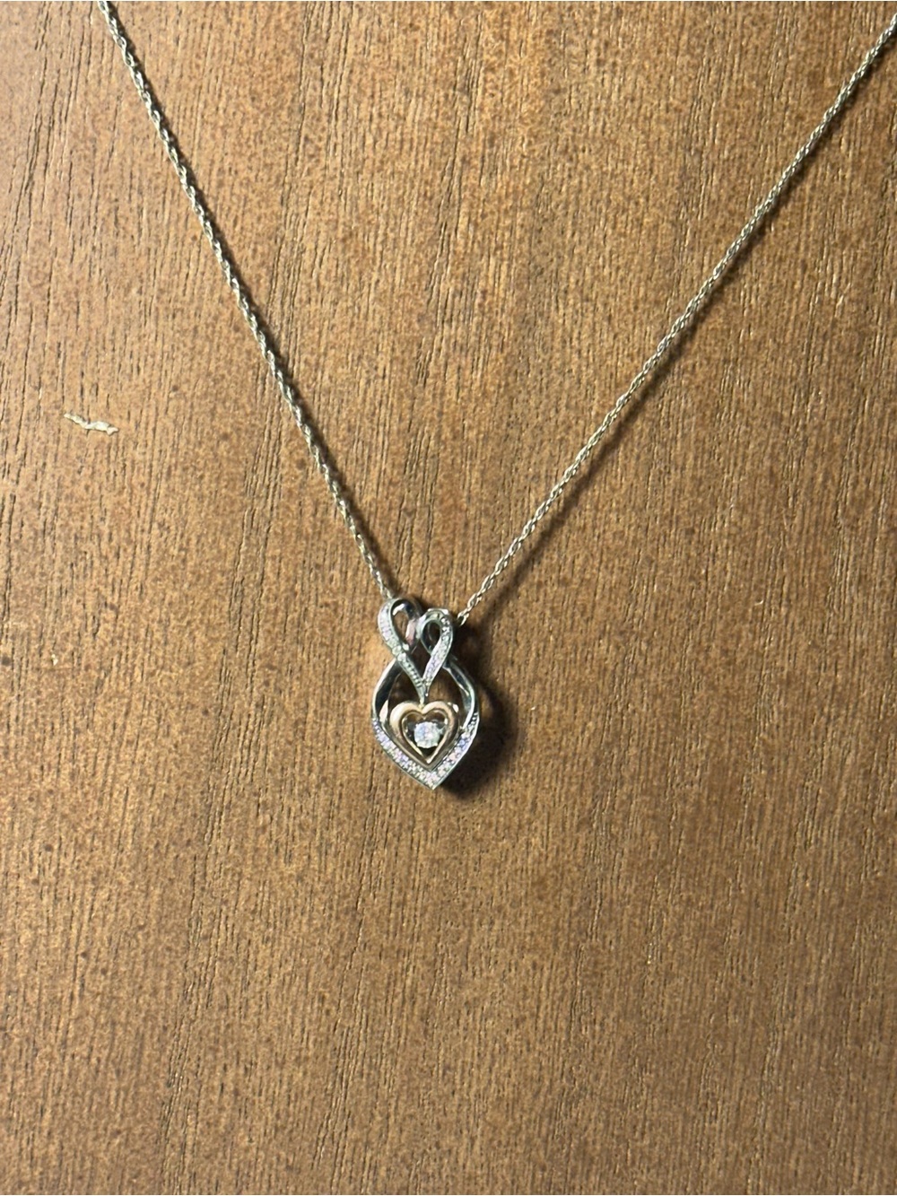 92.5/10k Heart Pendant Necklace with Clear Stone